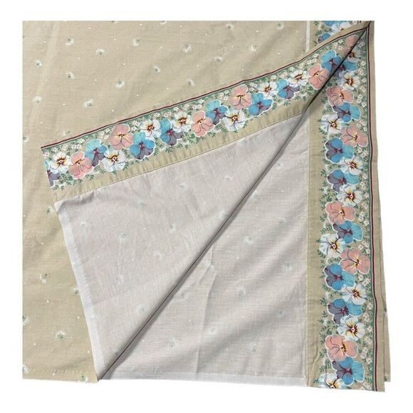 Vintage 1970s Pansy Tan Floral Set Twin 2 Pillowcases Fitted Flat Sheet Pansies - Picture 12 of 16